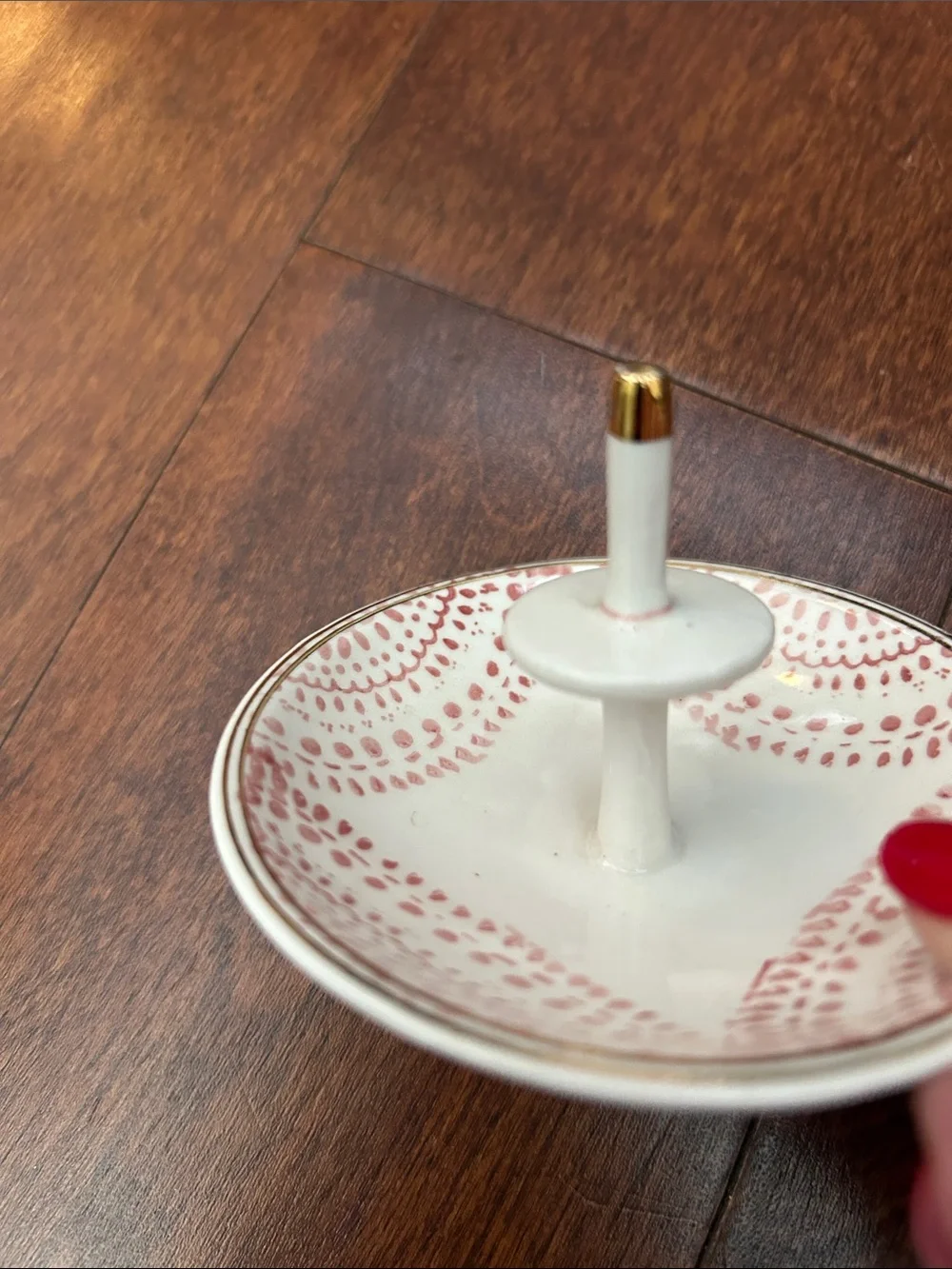 Pink and Gold Ceramic Ring Stand Jewelry Dish